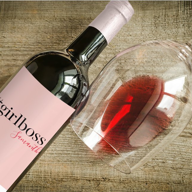 Modern Pink Girl Boss & Name | best Girly Gift Wine Label (Creator Uploaded)