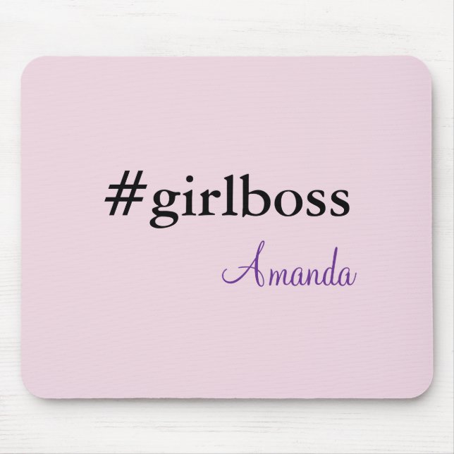 Modern Pink Girl Boss & Name | best Girly Mousepad (Front)