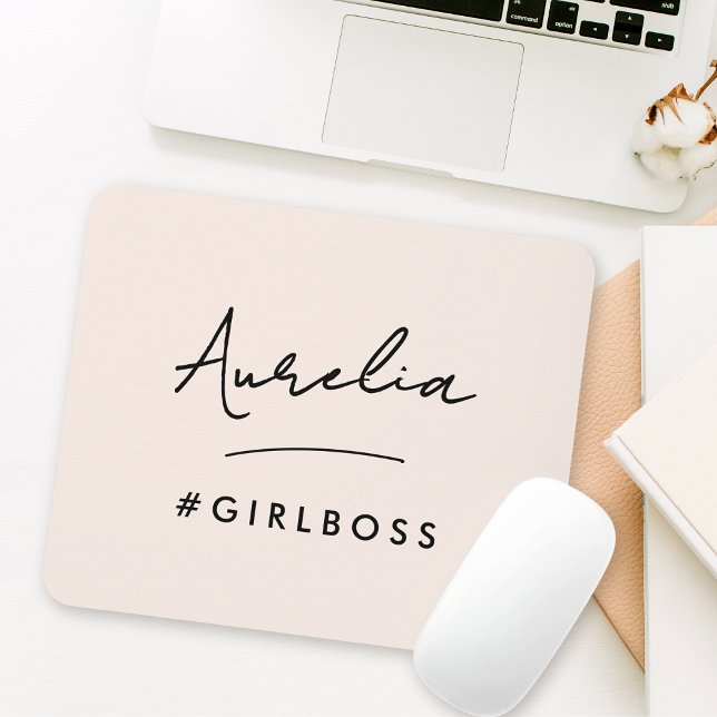 Modern Pink Girl Boss Script Name Best Girly Gift Mouse Mat (Creator Uploaded)