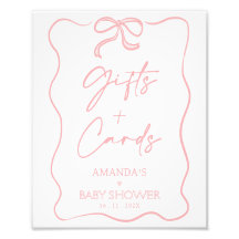 Modern Pink Girl Bow Baby Shower Gifts Cards Sign