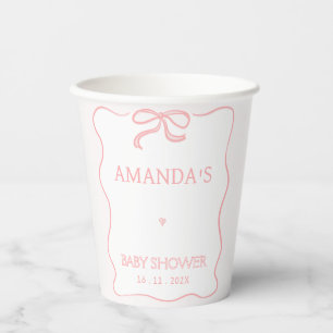 Modern Pink Girl Bow Baby Shower Paper Cups