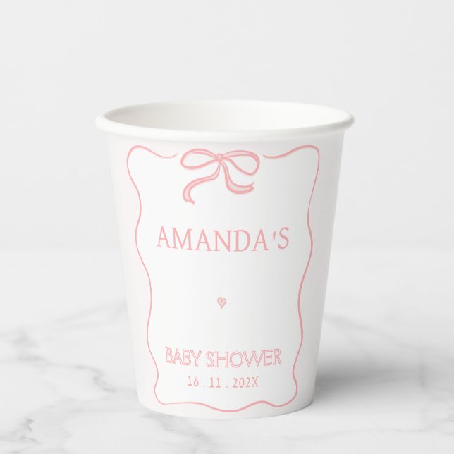 Modern Pink Girl Bow Baby Shower  Paper Cups (Front)
