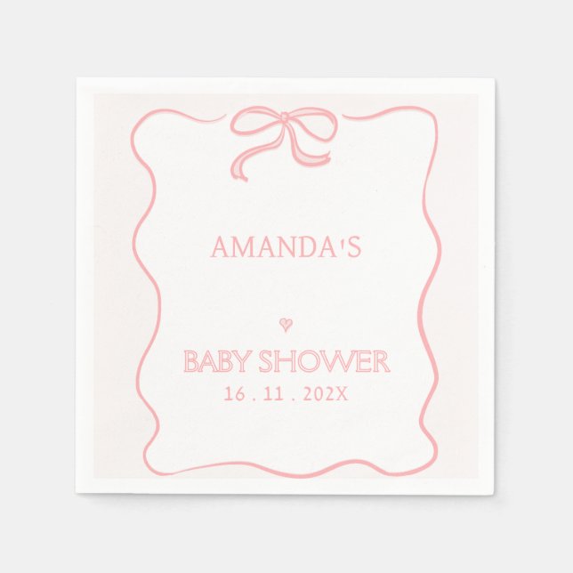 Modern Pink Girl Bow Baby Shower Paper Napkin (Front)