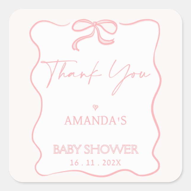 Modern Pink Girl Bow Baby Shower Thank You Sticker (Front)