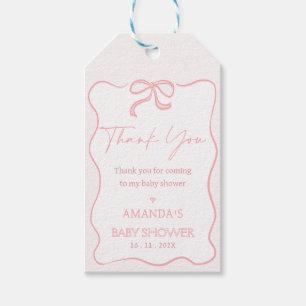 Modern Pink Girl Bow Baby Shower Thank You Tag