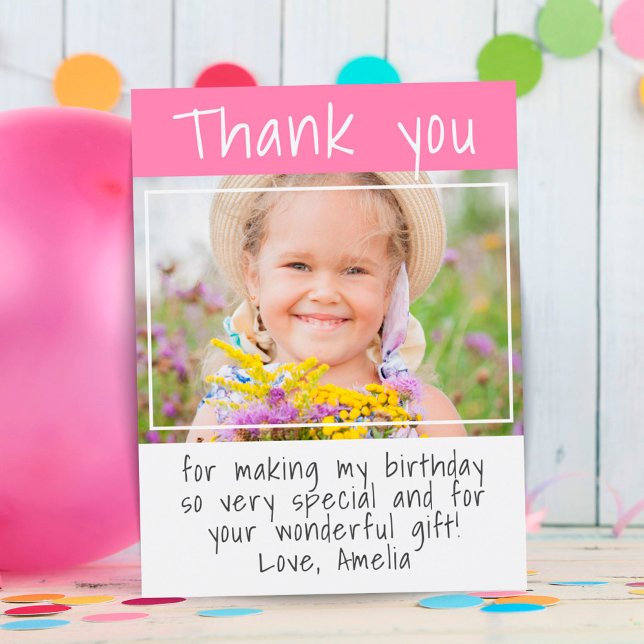 Modern Pink Girl Photo Birthday Thank you Postcard (Creator Uploaded)