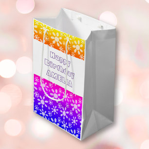 Modern Pink Girly Flower Floral Pattern Birthday Medium Gift Bag