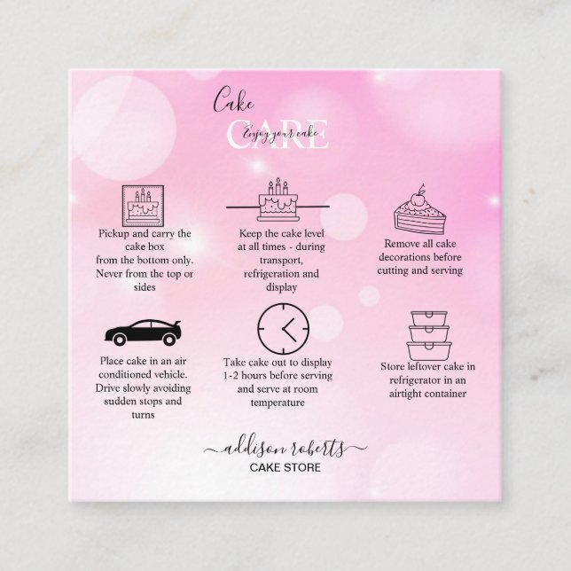 Modern Pink Girly Gradient Cake Care Square Busine Business Card (Front)