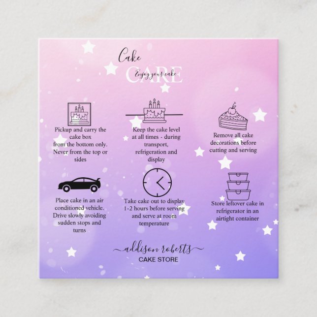 Modern Pink Girly Gradient Cake Care Square Busine Square Business Card (Front)