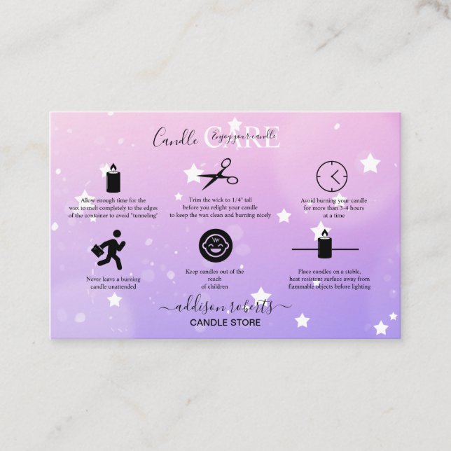 Modern Pink Girly Gradient Candle Care Business Ca Business Card (Front)