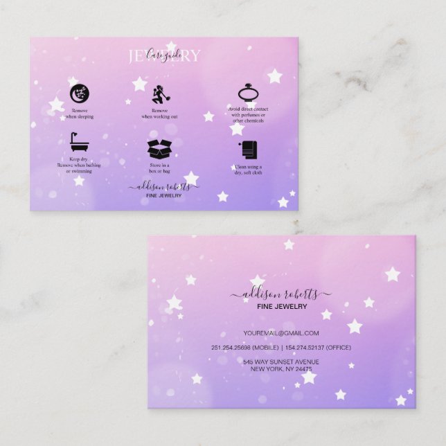 Modern Pink Girly Gradient Jewellery Care Business Business Card