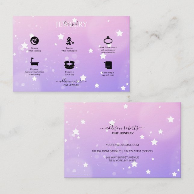Modern Pink Girly Gradient Jewellery Care Business Card (Front/Back)