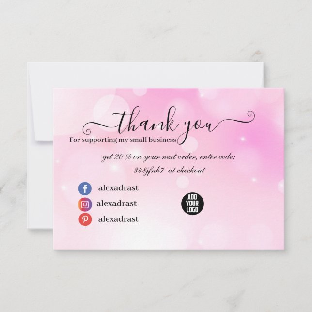 Modern Pink Girly Gradient Thank You Card (Front)