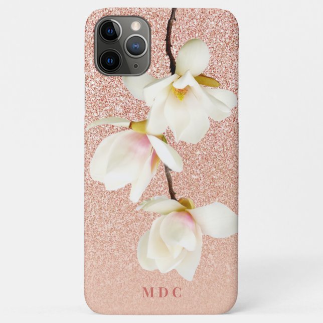 Modern pink girly monogram personalised magnolia Case-Mate iPhone case (Back)