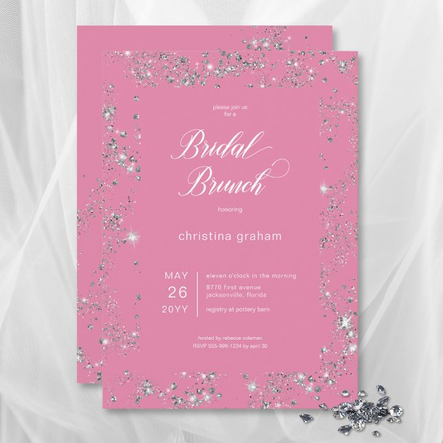 Modern Pink Glam Diamond Frame Bridal Brunch Invitation (Modern Pink Glam Diamond Frame Bridal Brunch Invitation)