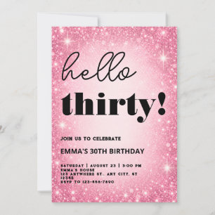 Modern Pink Glitter 30th Birthday Invitation