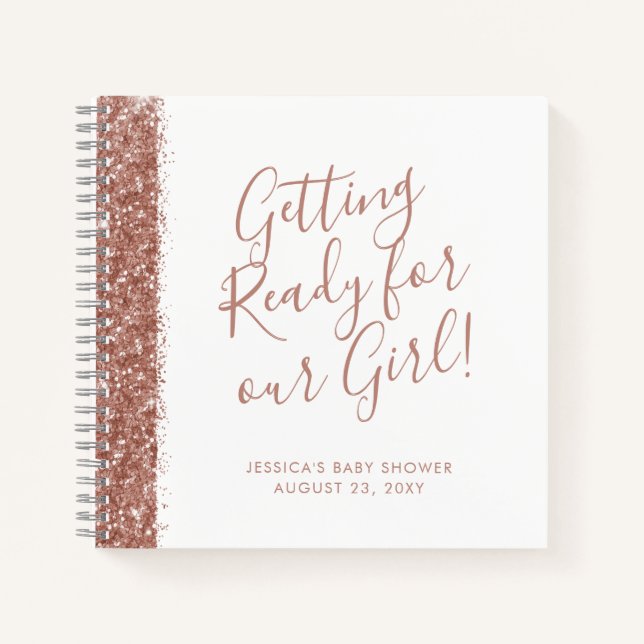 Modern Pink Glitter Baby Shower Guest  Notebook (Front)