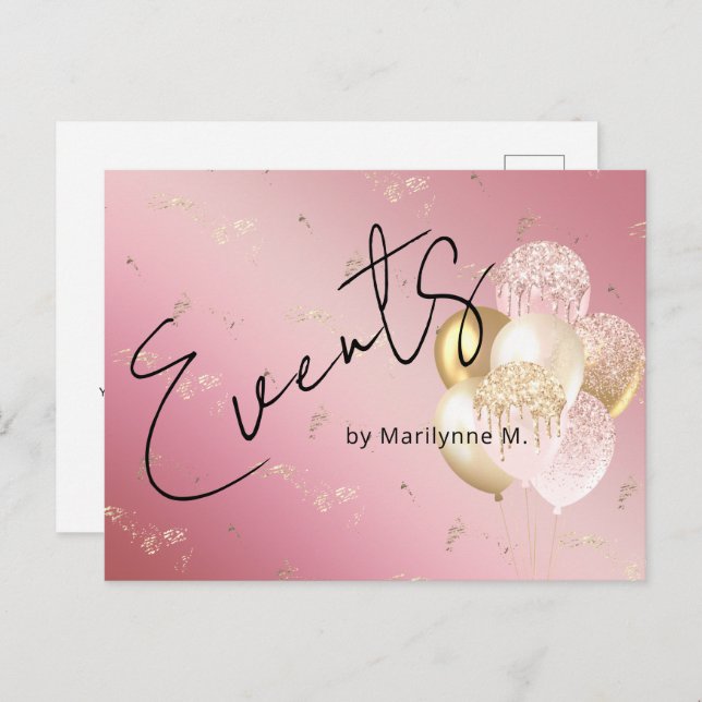Modern Pink Glitter Balloons Business Postcard (Front/Back)