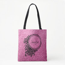 Modern Pink Glitter Black Floral Personalised