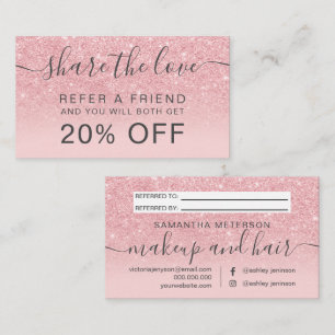 Modern pink glitter blush ombre professional referral card