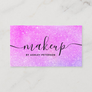 Modern pink glitter chic girly pink makeup business card
