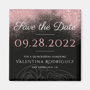 Modern Pink Glitter Chic Quinceañera Save The Dat Magnet