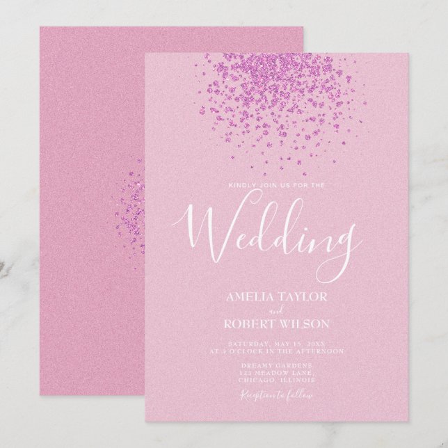 Modern Pink Glitter Confetti Invitation (Front/Back)