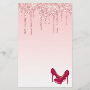 Modern Pink Glitter Drips & High Heels Stationery