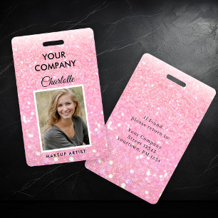 Modern Pink Glitter Employee Photo ID ID Badge
