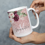 Modern Pink Glitter & Flower Sparkle With Name  Two-Tone Coffee Mug<br><div class="desc">Modern Pink Glitter & Flower Sparkle With Name</div>