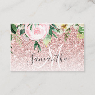 Modern Pink Glitter & Flowers Sparkle With Name Business Card