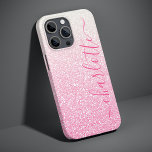 Modern Pink Glitter Girly Chic Personalised Name Case-Mate iPhone 14 Case<br><div class="desc">Modern Pink Glitter Girly Chic Personalised Name iPhone 14 Smart Phone Cases features a pink ombre glitter background with your personalised name in elegant hand written calligraphy script typography. Perfect as a gift for Christmas,  birthday,  Mother's Day,  best friends,  sister and more. Designed by ©Evco Studio www.zazzle.com/store/evcostudio</div>