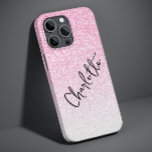 Modern Pink Glitter Girly Chic Personalised Name Case-Mate iPhone 14 Pro Max Case<br><div class="desc">Modern Pink Glitter Girly Chic Personalised Name iPhone 14 Pro Max Smart Phone Cases features a pink ombre glitter background with your personalised name in elegant hand written calligraphy script typography. Perfect as a gift for Christmas,  birthday,  Mother's Day,  best friends,  sister and more. Designed by ©Evco Studio www.zazzle.com/store/evcostudio</div>