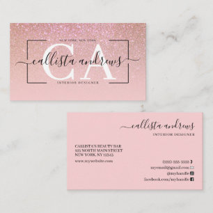 Modern Pink Glitter Gradient Signature Script Business Card