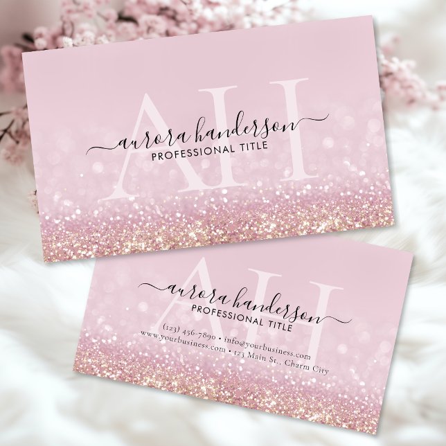 Modern Pink Glitter Initial Business Card (Creator Uploaded)