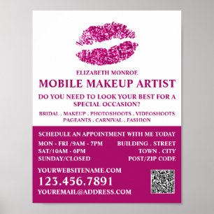 Modern Pink Glitter Lips, Makeup Artist Advert Poster