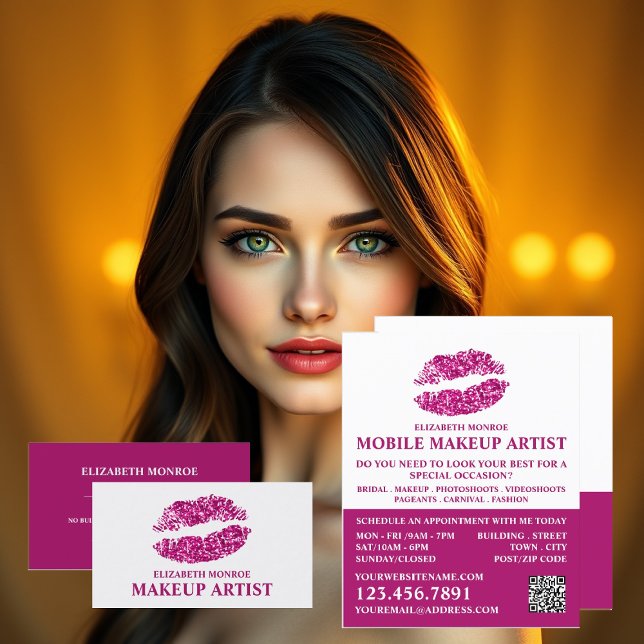Modern Pink Glitter Lips, Makeup Artist Business Card (Creator Uploaded)