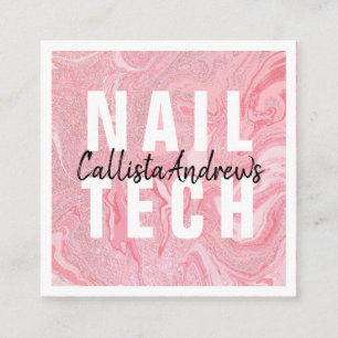 Modern Pink Glitter Liquid Marble Nail Tech Square Business Card