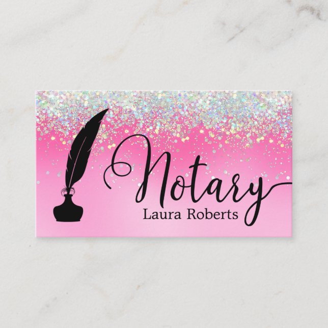 Modern Pink Glitter Loan Signing Agent     Busines Business Card (Front)
