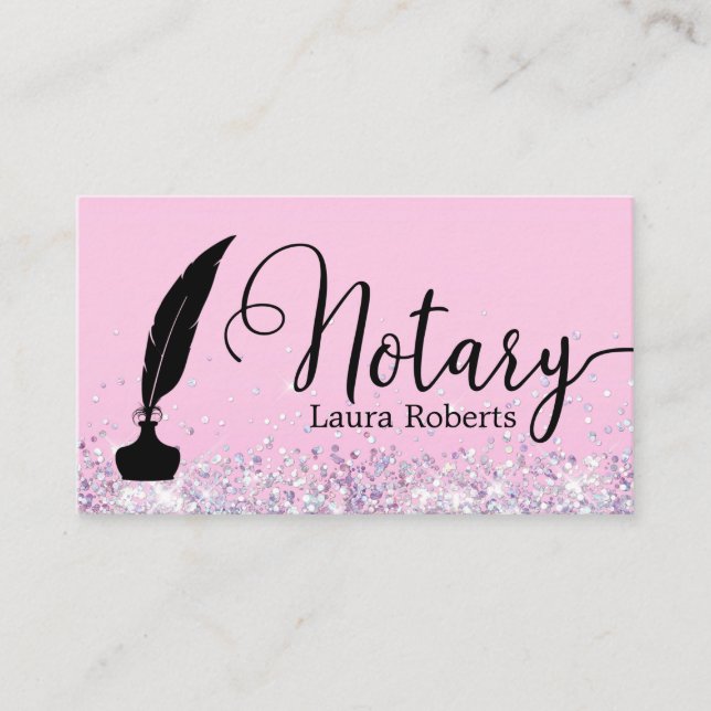 Modern Pink Glitter Loan Signing Agent    Business Business Card (Front)