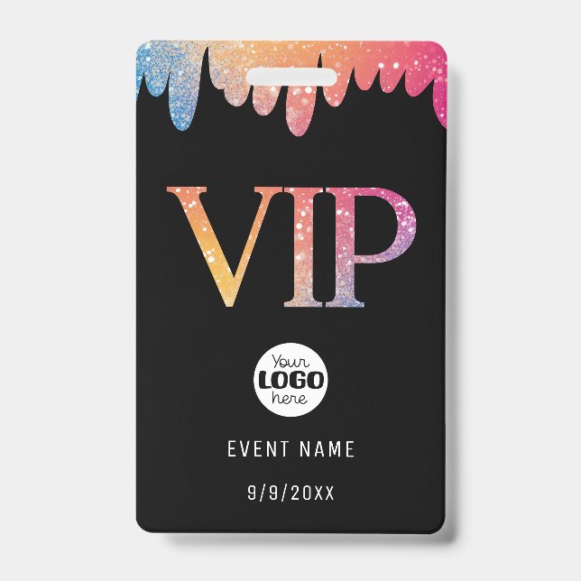 Modern Pink Glitter Logo VIP ID Badge (Front)