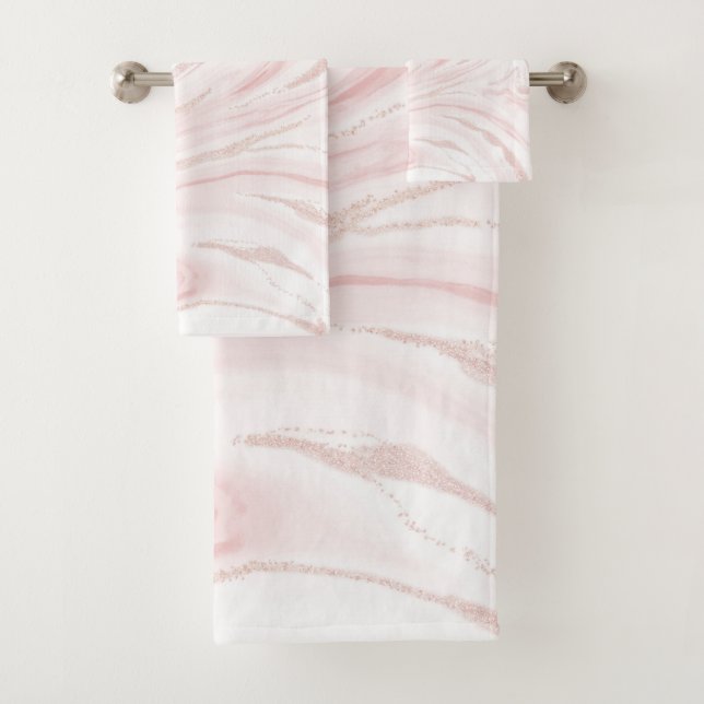 Modern Pink Glitter Marble Bath Towel Set (Insitu)