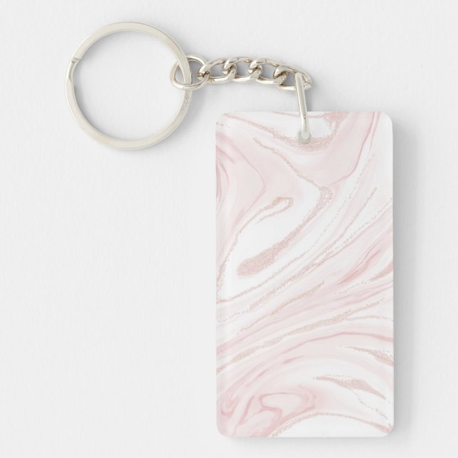 Modern Pink Glitter Marble Key Ring (Front)