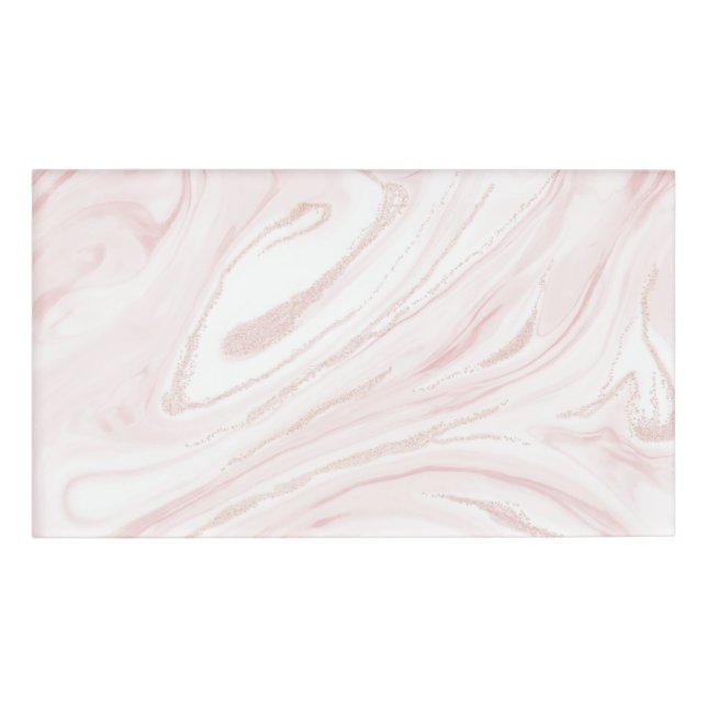 Modern Pink Glitter Marble Name Tag (Front)