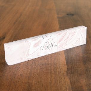 Modern Pink Glitter Marble Nameplate