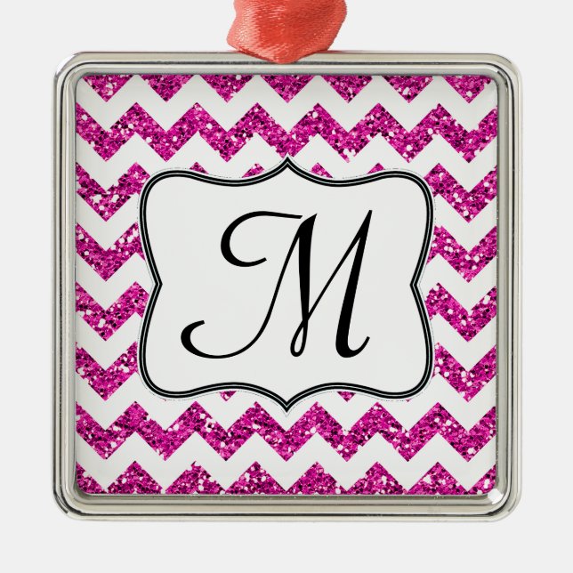 Modern Pink Glitter Monogram Initial Ornament (Front)