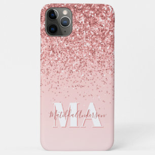 Modern pink glitter monogram personalised iPhone 11 pro max case