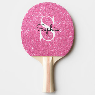 Modern Pink Glitter Monogram Personalised Name Ping Pong Paddle