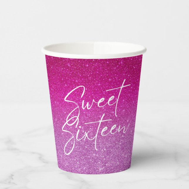 Modern Pink Glitter Pattern ombre Paper Cups (Left)