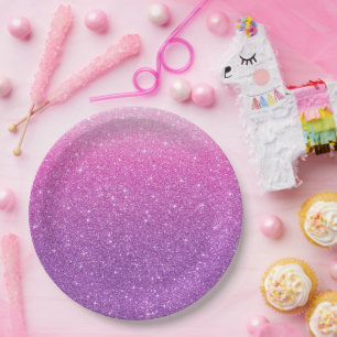 Modern Pink Glitter Pattern ombre Paper Plate